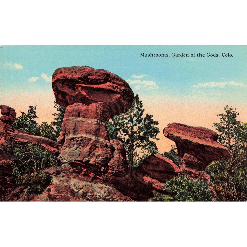 Vintage Garden of the Gods Colorado Mushrooms Linen Postcard Hyde Paper Co VG+ - Picture 1 of 2